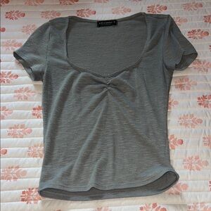 Gray Fitted Tie Front Short Sleeve T-Shirt
